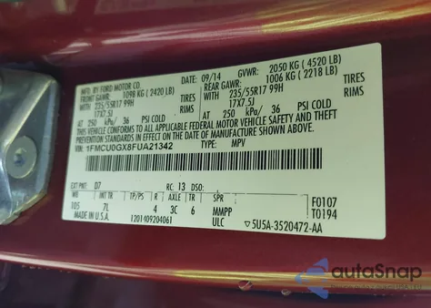 2015 Ford Escape Se from USA, damaged, VIN 1FMCU0GX8FUA21342